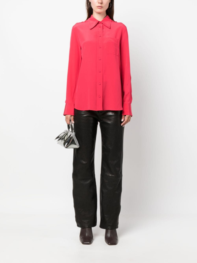 Lanvin Button-down Silk Shirt With Long Sleeves In Pink
