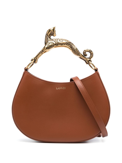 Shop Lanvin Small Hobo Cat Leather Crossbody Bag In Brown