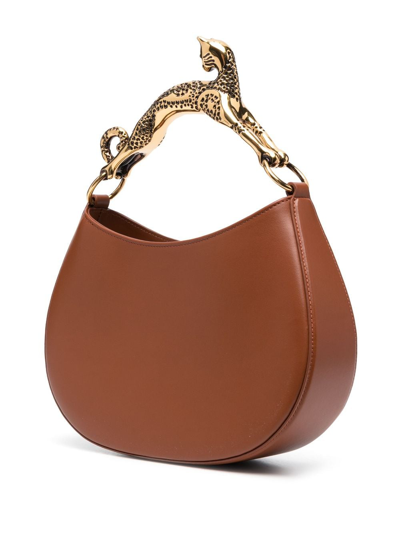 Shop Lanvin Small Hobo Cat Leather Crossbody Bag In Brown