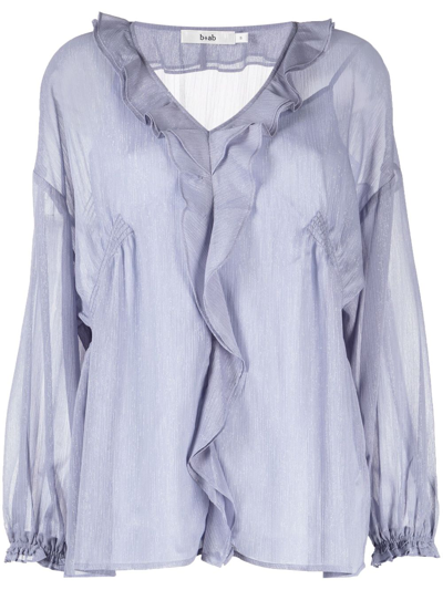 Shop B+ab Crepe-texture Ruffled Blouse In Blue