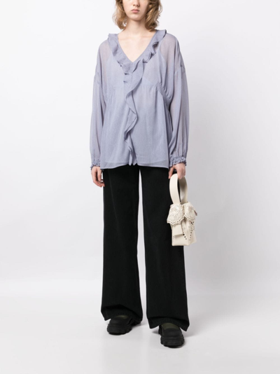 Shop B+ab Crepe-texture Ruffled Blouse In Blue