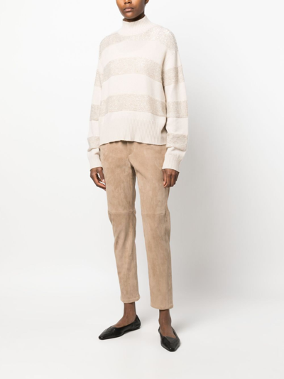 Shop Brunello Cucinelli Striped Roll-neck Sweater In Neutrals