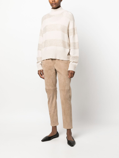 Brunello Cucinelli Striped Roll-neck Sweater In Neutrals