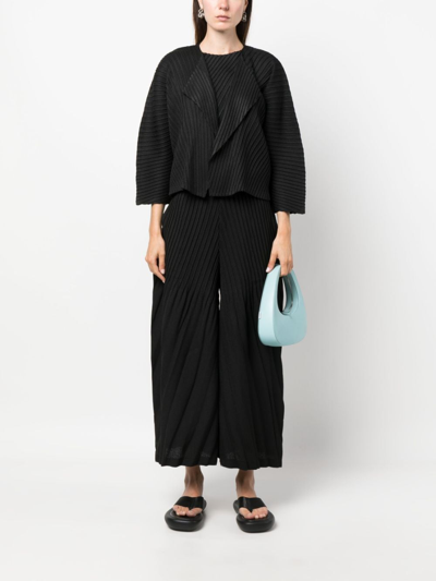 Shop Issey Miyake Pleated Three-quarter Cropped Jacket In Black