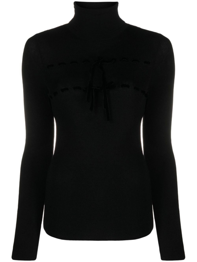 Shop Red Valentino Roll-neck Ribbed Jumper In Black
