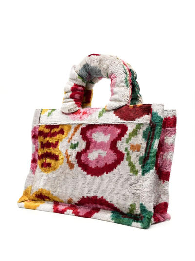 Shop La Milanesa Floral-print Brushed Tote Bag In Grey
