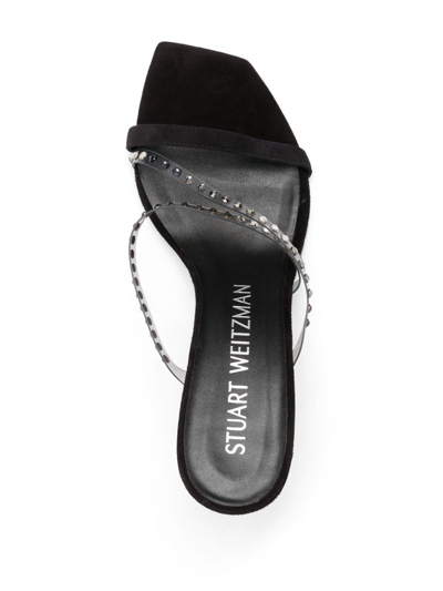 Shop Stuart Weitzman 85mm Crystal-embellished Leather Mules In Black