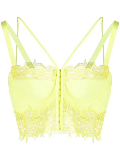 Shop Versace Floral Lace Corset In Yellow