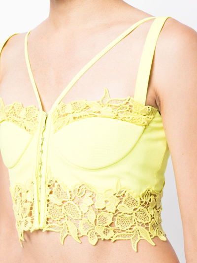 Shop Versace Floral Lace Corset In Yellow
