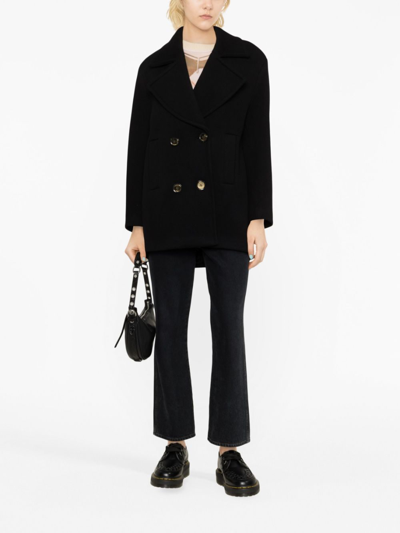 Shop Pinko Wide-lapel Double-breasted Coat In Black
