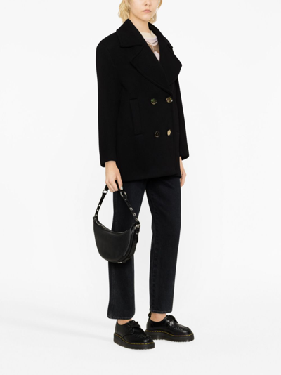 Shop Pinko Wide-lapel Double-breasted Coat In Black