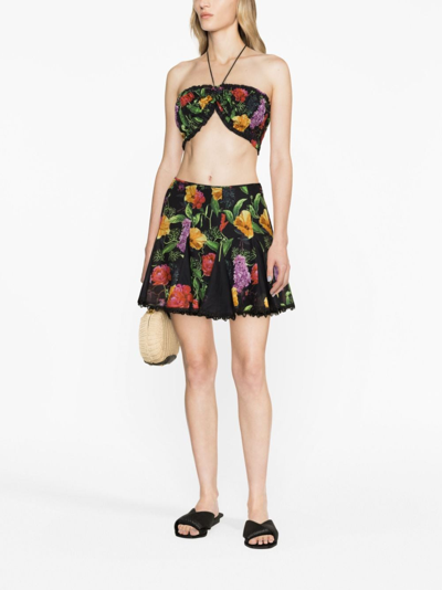 Shop Charo Ruiz Oxaya Floral-print Godet Skirt In Black