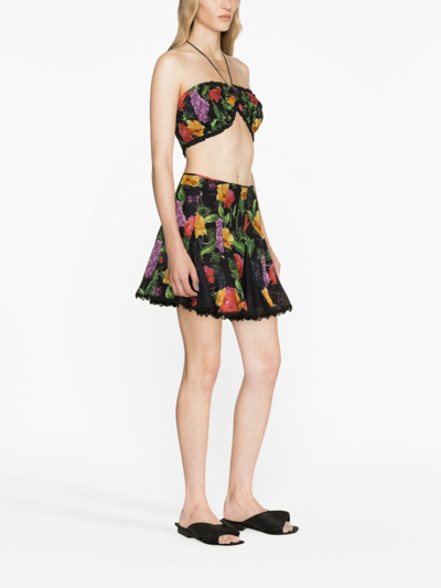 Shop Charo Ruiz Oxaya Floral-print Godet Skirt In Black