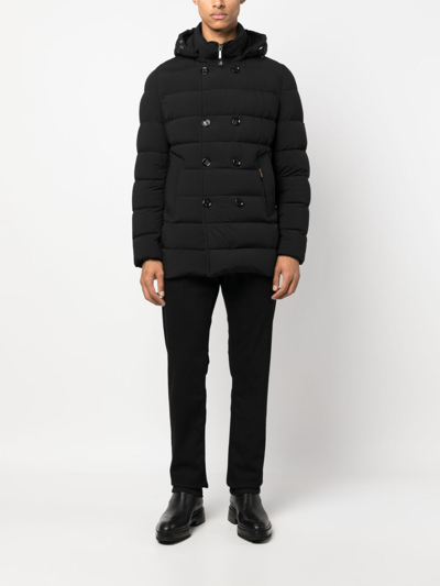 Moorer Double-breasted Hooded Quilted Down Jacket In Black