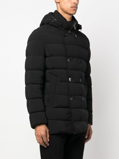 Moorer Double-breasted Hooded Quilted Down Jacket In Black