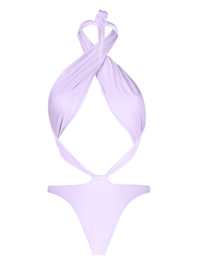 Shop Reina Olga Showpony Crossover-neck Swimsuit In Purple