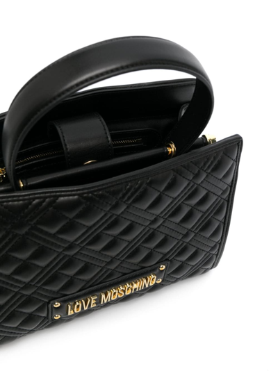 Shop Love Moschino Logo-lettering Quilted Tote Bag In Black