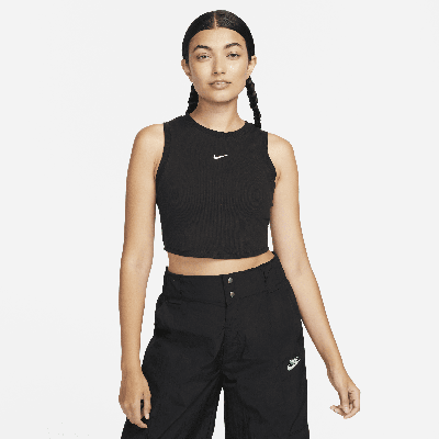 Shop Nike Women's  Sportswear Chill Knit Tight Cropped Mini-rib Tank Top In Black