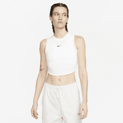 Shop Nike Women's  Sportswear Chill Knit Tight Cropped Mini-rib Tank Top In White