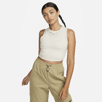 Shop Nike Women's  Sportswear Chill Knit Tight Cropped Mini-rib Tank Top In Brown