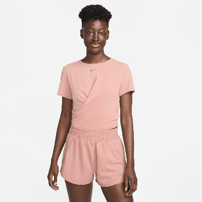 Shop Nike Women's Dri-fit One Luxe Twist Cropped Short-sleeve Top In Pink
