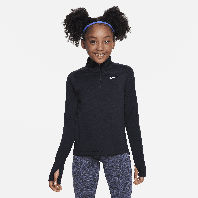 Shop Nike Dri-fit Big Kids' (girls') Long-sleeve 1/2-zip Top In Black