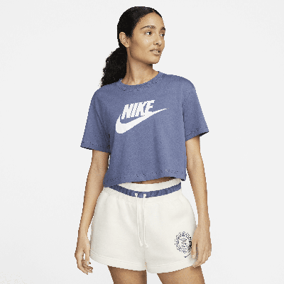 Shop Nike Women's  Sportswear Essential Cropped Logo T-shirt In Blue