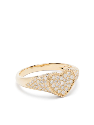 Shop Yvonne Léon 9k Yellow Gold Baby Chevalier Coeur Diamond Signet Ring