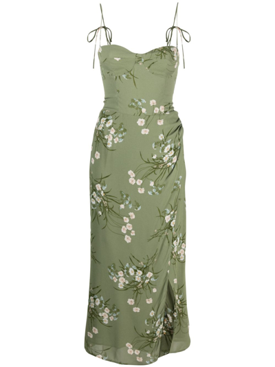 Shop Reformation Green Kourtney Floral-print Midi Dress In Grün
