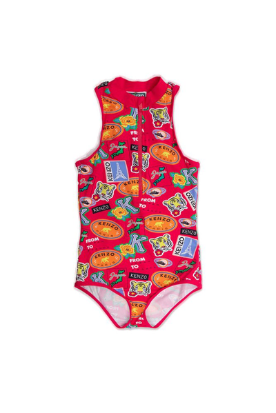 Shop Kenzo Kids Graphic Printed High Neck Swimsuit In Pink