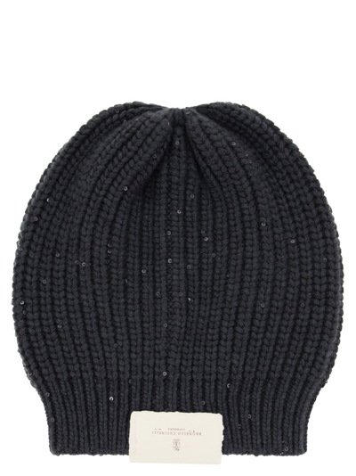 Shop Brunello Cucinelli Ribbed Knit Beanie In Navy