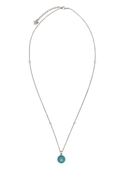 Shop Versace Medusa Pendant Engraved Detailed Necklace In Silver