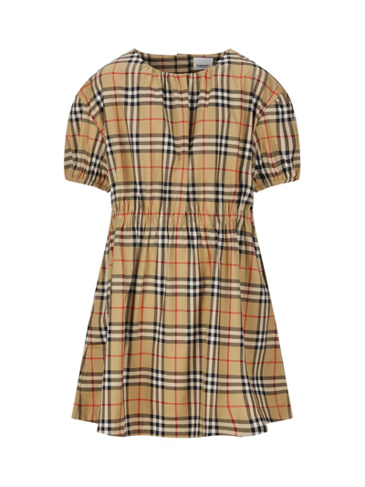 Shop Burberry Kids Checked Crewneck Dress In Multi