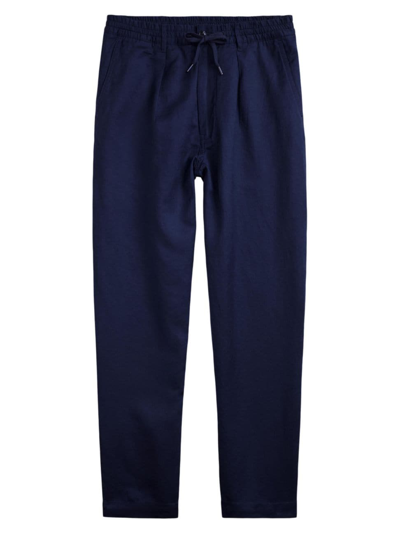 Shop Polo Ralph Lauren Men's Slim-fit Linen-blend Pants In Newport Navy