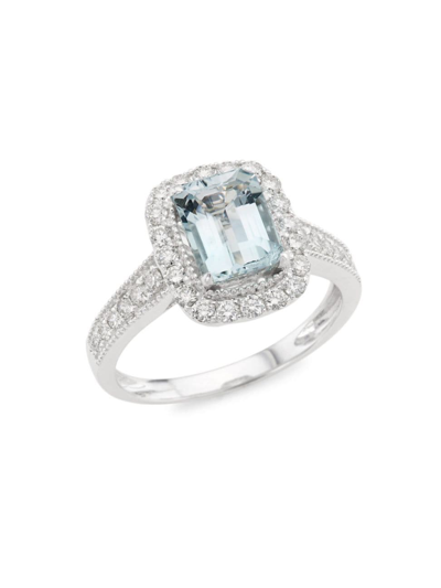 Shop Saks Fifth Avenue Women's 14k White Gold, Aquamarine & 0.52 Tcw Diamond Ring