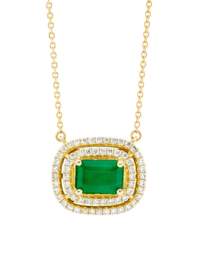 Shop Saks Fifth Avenue Women's 14k Yellow Gold, Emerald & 0.33 Tcw Diamond Necklace