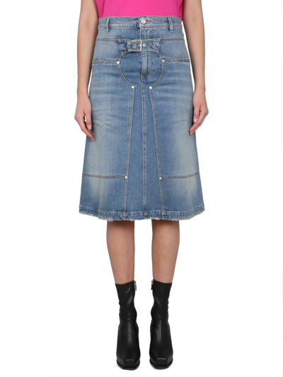 Shop Stella Mccartney Denim Flared Midi Skirt In Blue