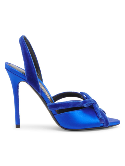 Shop Tom Ford Women's 105mm Satin Bow Stiletto Slingback Mules In Electric Blue