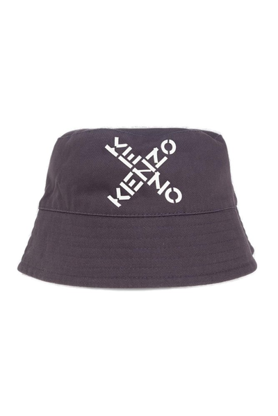 Shop Kenzo Kids Logo Printed Bucket Hat In Grey