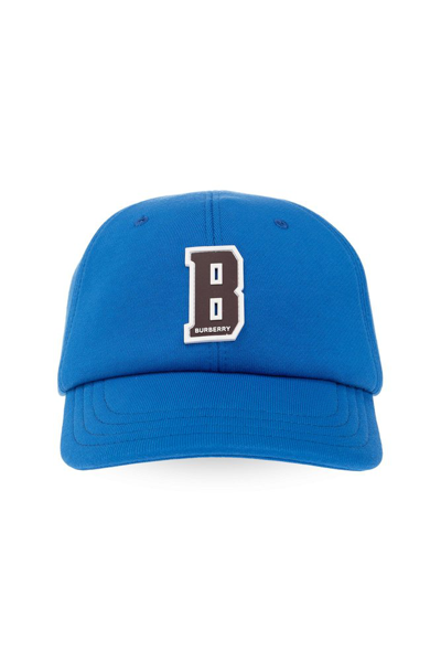Shop Burberry Kids Logo Patch Curved Peak Baseball Cap In Blue