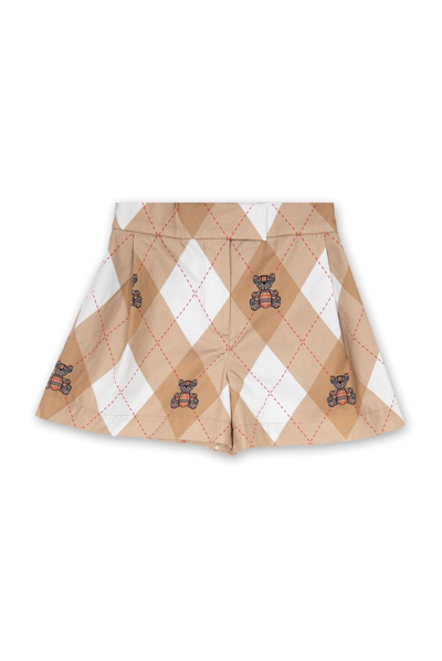 Shop Burberry Kids Thomas Bear Printed Pleated Shorts In Beige