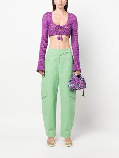 Shop Moschino Chunky Open-knit Crop Top In Violett