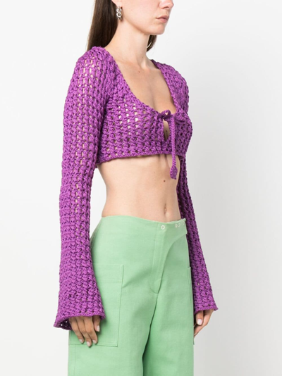 Shop Moschino Chunky Open-knit Crop Top In Violett