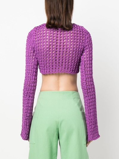 Shop Moschino Chunky Open-knit Crop Top In Violett