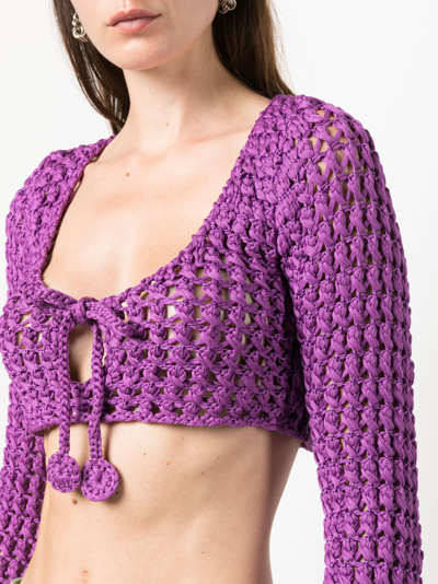 Moschino Chunky Open-knit Crop Top In Violett