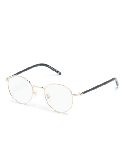 Montblanc Logo-plaque Round-frame Glasses In Gold