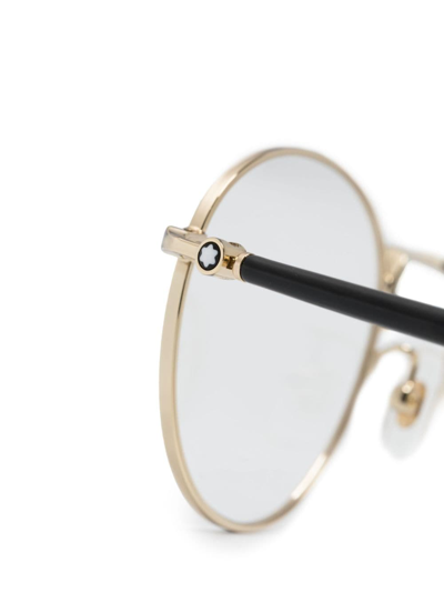 Montblanc Logo-plaque Round-frame Glasses In Gold