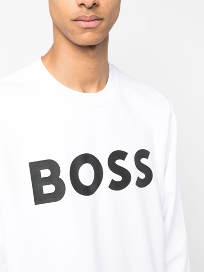 Shop Hugo Boss Flocked-logo Cotton Sweatshirt In Weiss