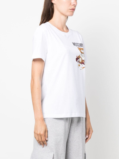 Moschino Teddy Bear-motif Cotton T-shirt In Weiss