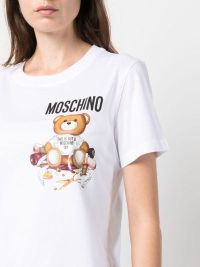 Moschino Teddy Bear-motif Cotton T-shirt In Weiss